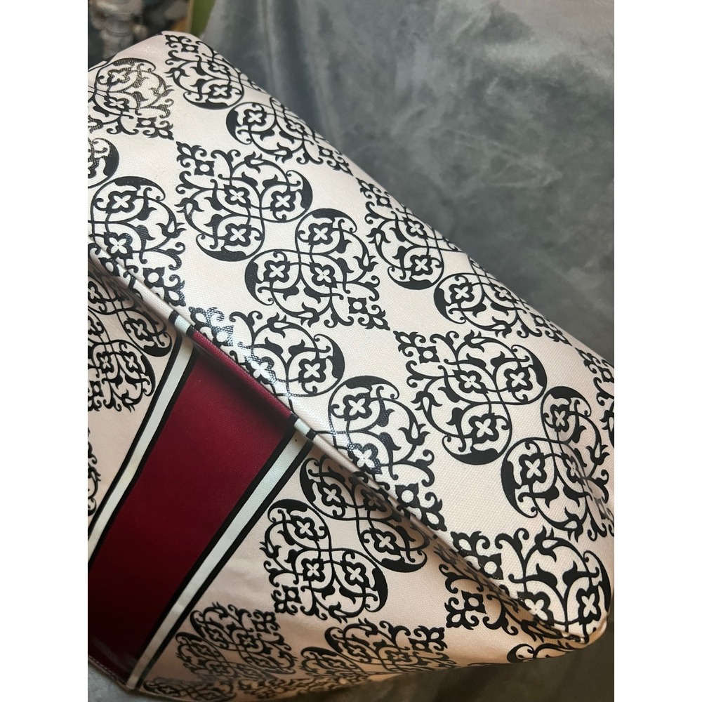 Brighton Large Damask Tote Bag Black White Red Heart B Monogram Shopper Purse - Picture 10 of 13